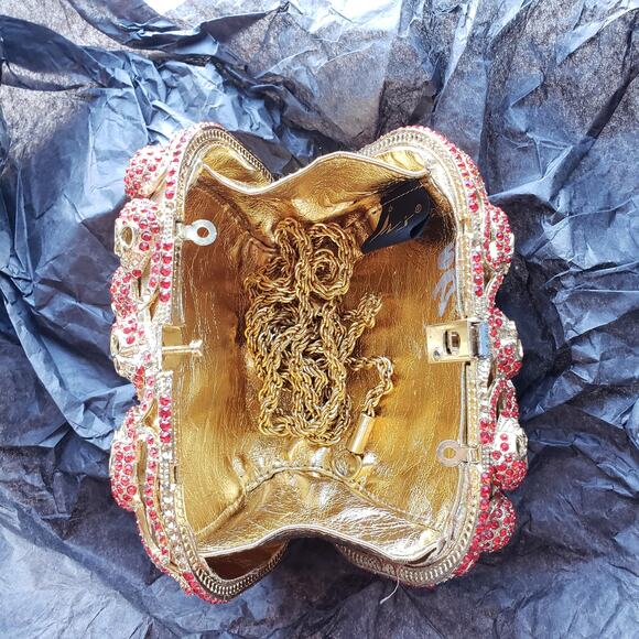 Halloween 80's In's Golden Skulls Clutch w Strap - Picture 5 of 5